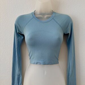 lululemon blue swiftly tech cropped long sleeve workout athletic gym shirt top